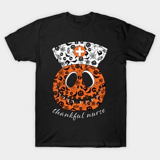 Thankful Nurse Halloween Ghost Pumpkin Thanksgiving Day T-Shirt